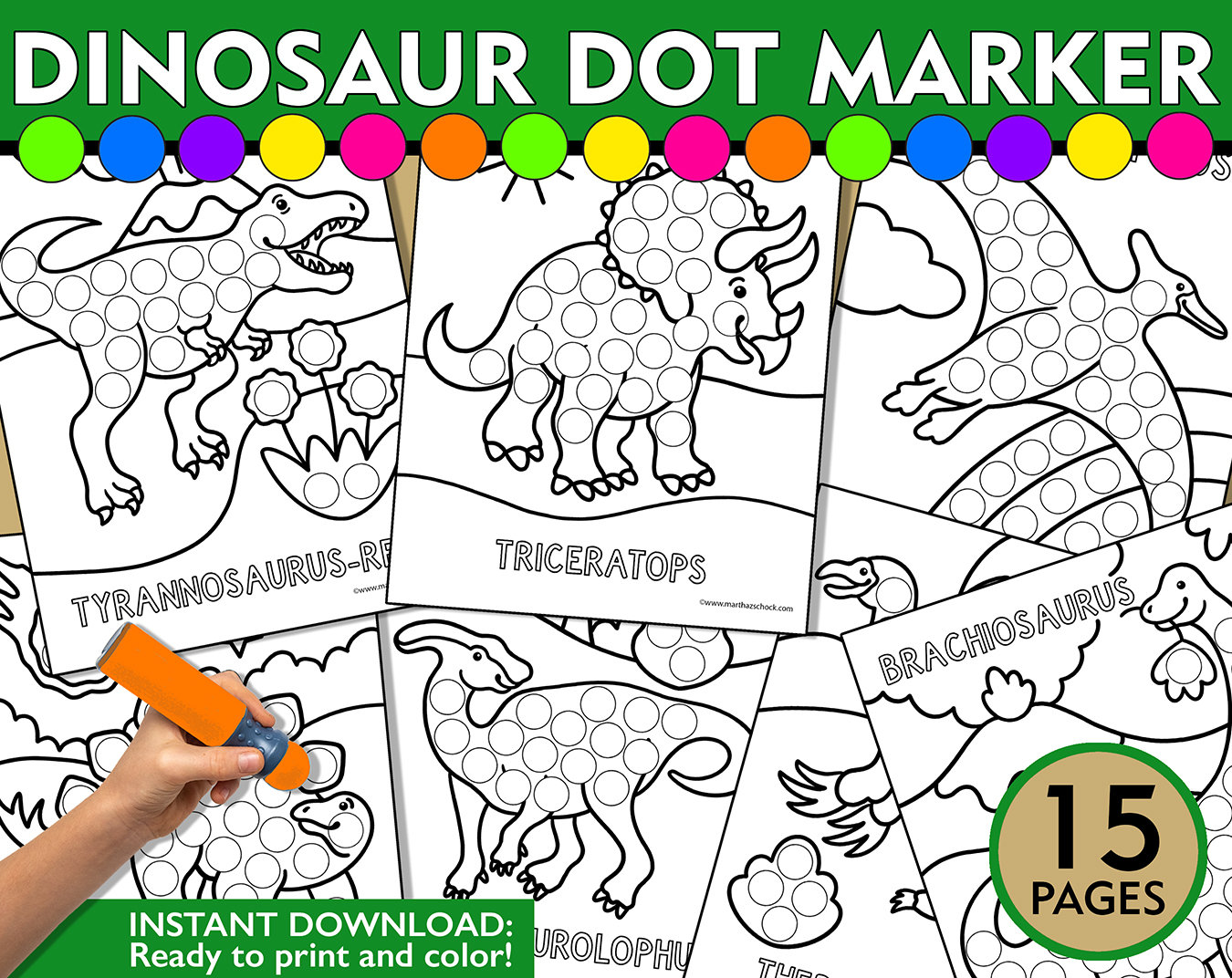 Dinosaur Dot Marker Printable, Dinosaur Do a Dot, Dinosaur Coloring ...