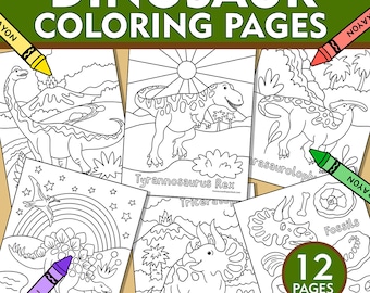 Kolorowanki z dinozaurami: 12 ilustracji dinozaurów do druku (PDF)
