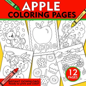 Apfel Malseiten, Apfel Färbung Blätter, Herbst Apfel Aktivität, Herbst Apfel Sofortiger Download, Herbst Apfel Druckbare, Kinder Apfel Färbung
