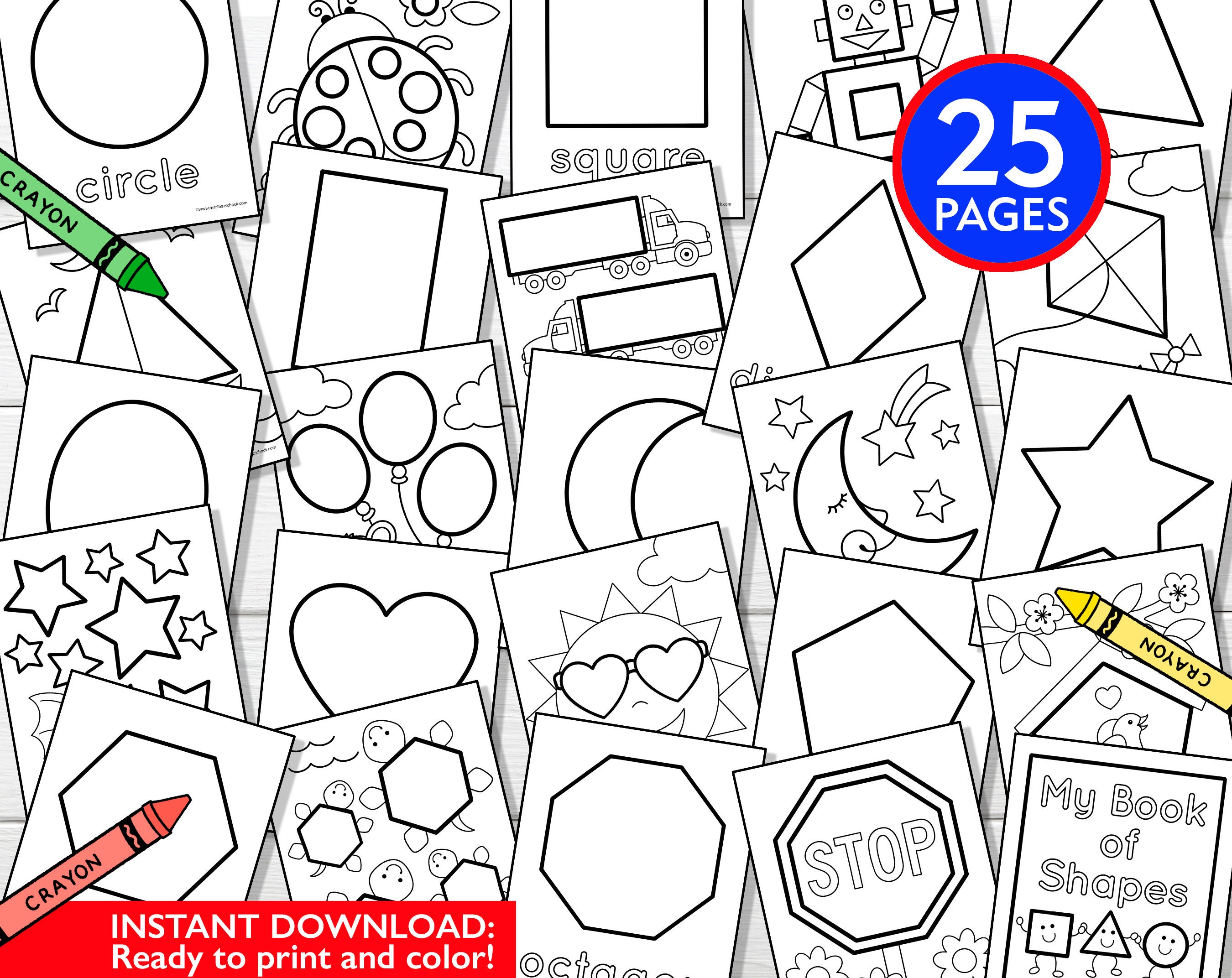 Shapes Coloring Pages: 25 Printable Basic Shape Illustrations (PDF