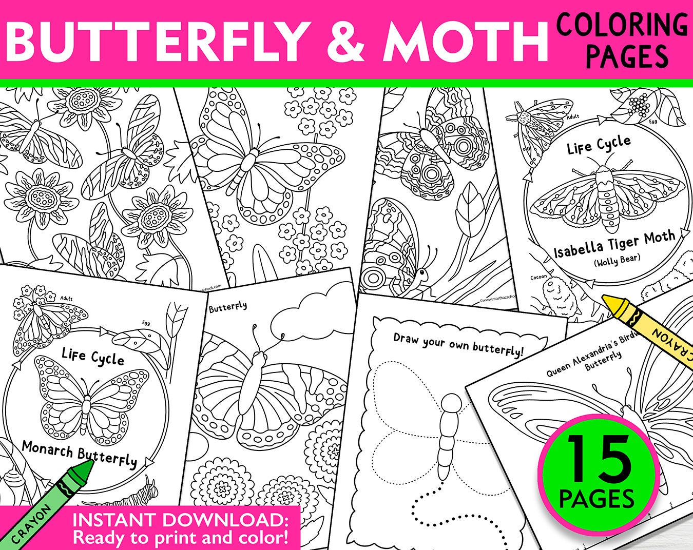 Butterfly and Moth Coloring Pages, Butterfly Life Cycle Printable ...
