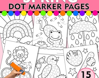 Páginas para colorear con marcadores de puntos de primavera: Actividad de motricidad fina (Descargar PDF)