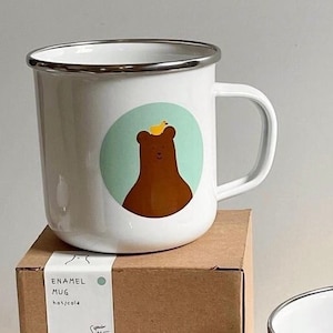 Bear Enamel Ceramic Mug | Minimalist Iced Coffee Milk Water Juice Cold Drink Glass | Korean Drinkware Glassware | Cute Home Cafe Aesthetic