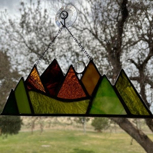 suncatcher stained glass mountain suncatcher mountain sun catcher mountain glass outdoor enthusiast hiker gift