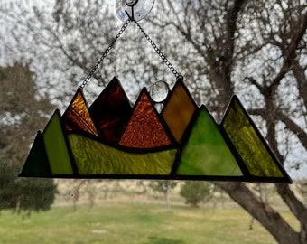 suncatcher stained glass mountain suncatcher mountain sun catcher mountain glass outdoor enthusiast hiker gift