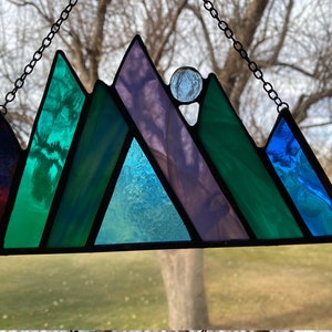 suncatcher stained glass mountain suncatcher blue mountain green mountain purple mountain window decoration