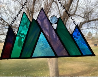 suncatcher stained glass mountain suncatcher blue mountain green mountain purple mountain window decoration