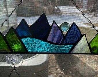 suncatcher stained glass mountain mountain suncatcher mountain glass outdoor enthusiast hiker gift missing the mountains Colorado scene