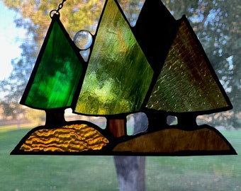 tree suncatcher  leaded glass outdoor lovers suncatcher