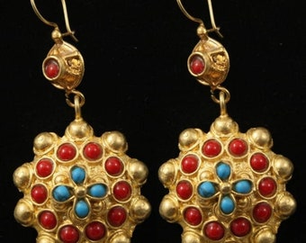 Ottoman design,art jewelery byzantine model Authentic,gifts Turkish jewelery artisan,style handmade earrigns Antique bronze earrigns