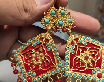 Ottoman design,art jewelery byzantine model Authentic,gifts Turkish jewelery artisan,style handmade earrigns Antique bronze earrigns