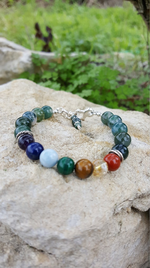 8 mm Moss Agate Chakra Gemstone (Healing) Bracelet