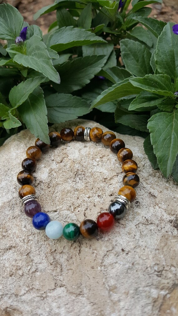 8 mm Tigers Eye Chakra Gemstone Bracelet (Stretchy and Strong)
