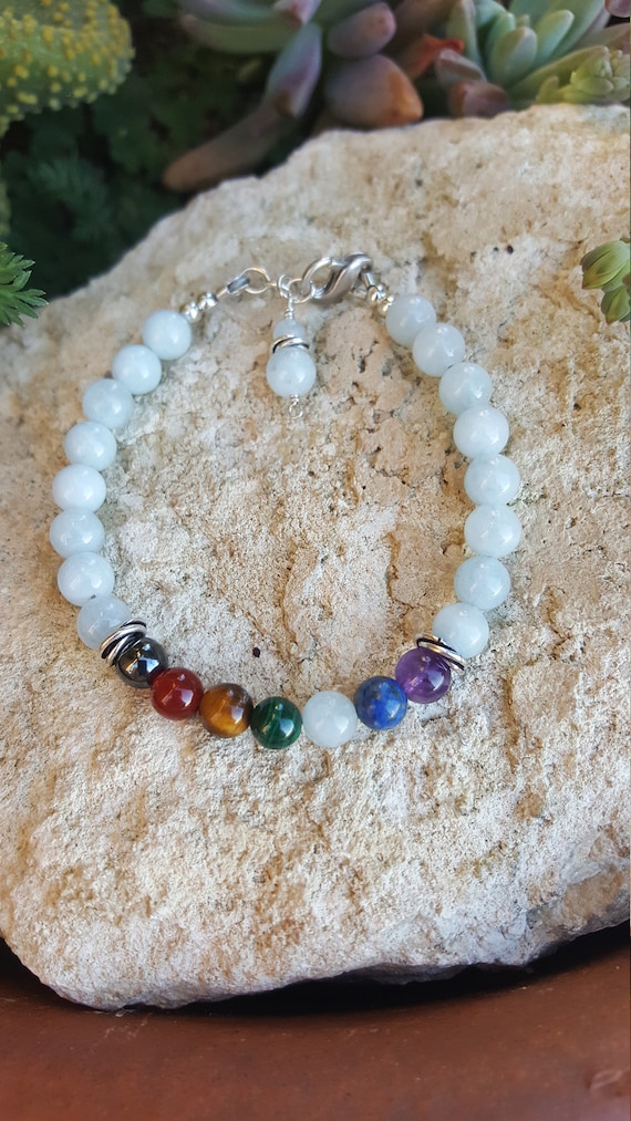 6 mm Aquamarine Chakra Gemstone (Communication) Bracelet