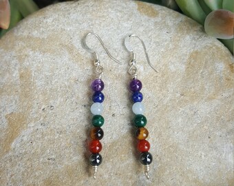 Seven Chakra Gemstone Earrings with Sterling Silver