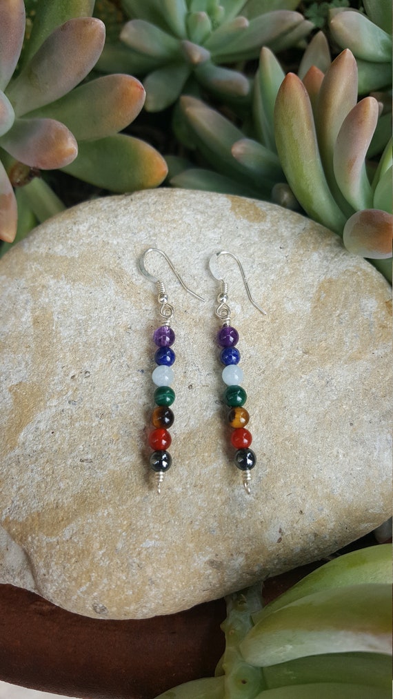 Seven Chakra Gemstone Earrings with Sterling Silver