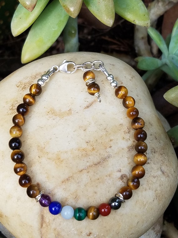 4 mm Tigers Eye Chakra Gemstone (Willpower) Bracelet