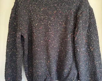Handknit Women’s Black Tweed Pullover Sweater