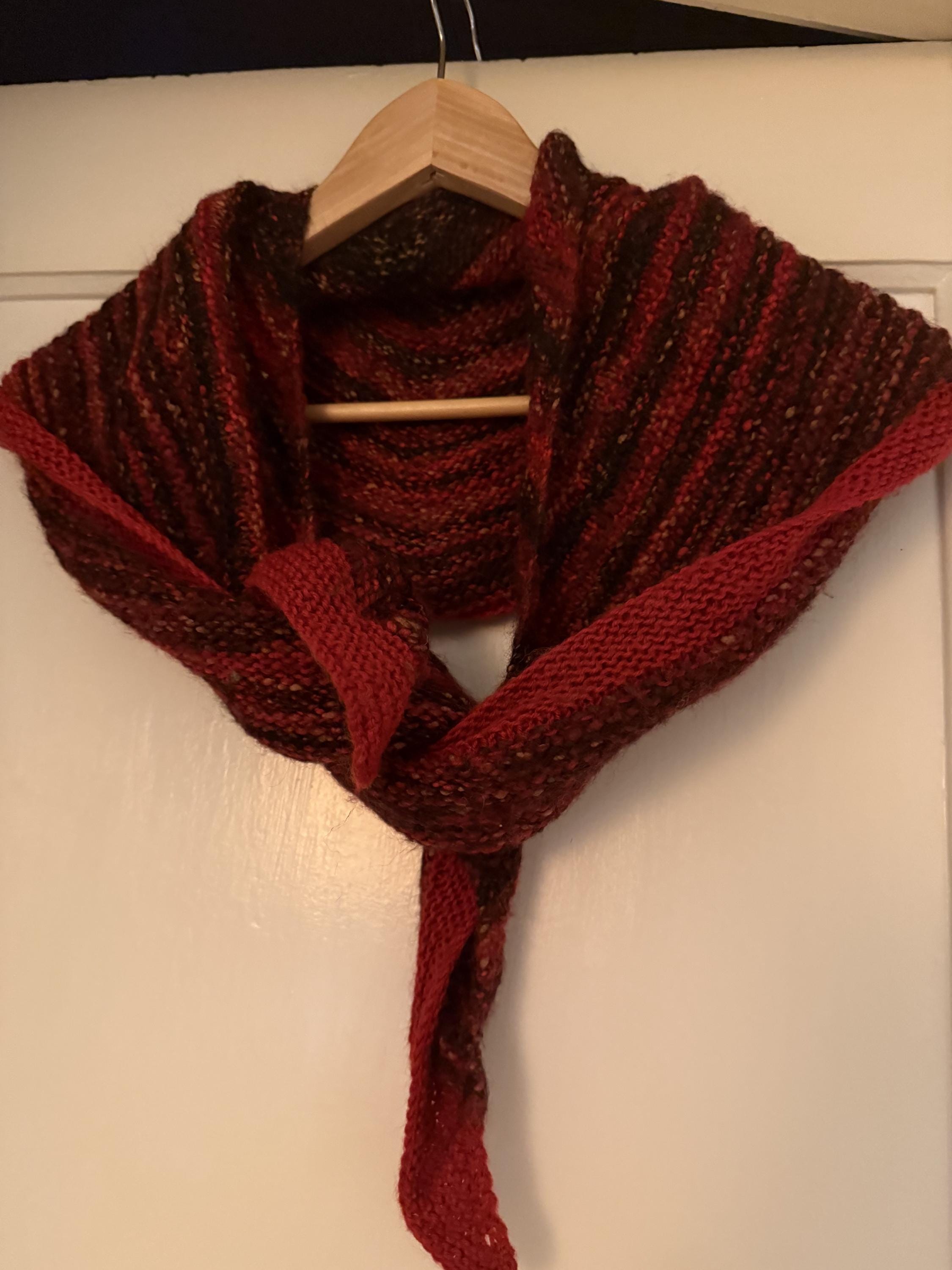 Women's Hand knit 100% Wool Red Tweed Scarf
