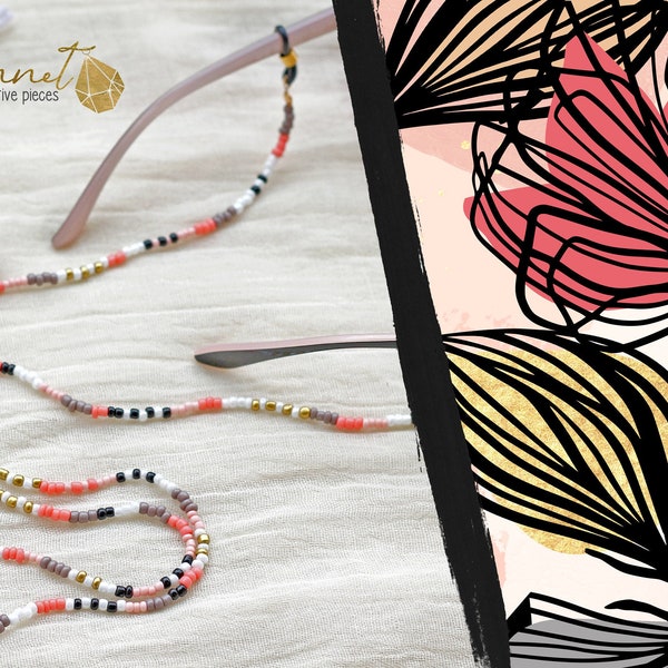 Brillenkette | Brillen-Kette | Perlen Kette | rosa schwarz | Chain for eyewear | Multitasking | Brillen Accessoire | Geschenk | Rocailles