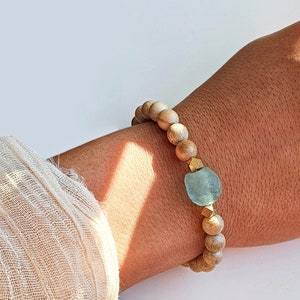 Simple Blue | Diffuser Bracelet | Essential Oils | Krobo Recycled Pearl | Diffuser | Camphor Wood | Raw Brass | Handmade | Fragrance Bracelet