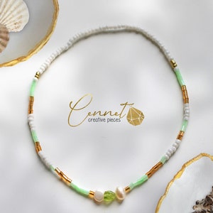 Green Tea | Anklet | Anklet | 2 Cut Beads | Summer | Pearls | Seed Beads | Freshwater Pearls | Cultured Pearls | Filigree