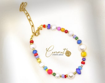 Pop & Pearls | Baroque pearl | Freshwater pearl | Lapis lazuli chips | Seed Beads | Link chain | Rocailles | Stainless steel gold | Colorful | yellow