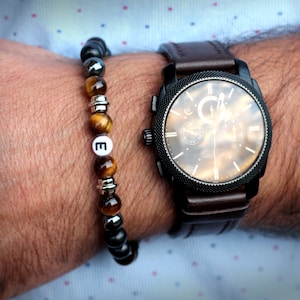 Men&#39;s Bracelet Surfer / Beads / Letters / Personalizable / Tiger&#39;s Eye / Hematite / Birthday / Wooden Beads / Gift Idea Men
