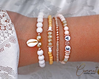 Tropical Beige| Boho-Chic | Bracelet Set | Personalized | Initial | Letters | Beads | Mother of Pearl | Kauri Mussel
