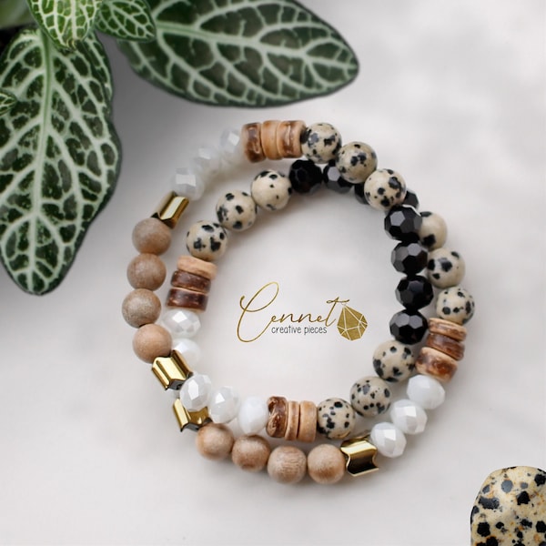 Noire Coccinelle | Bracelet diffus | Huiles essentielles | Diffuseur | Jaspe dalmate | | de cèdre Pierre naturelle | Noix de coco | Bracelet parfum | Hématite