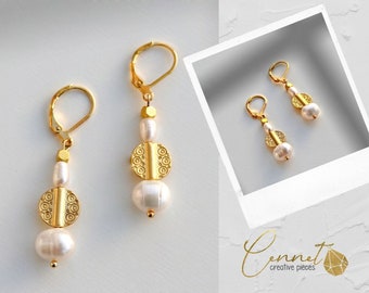 Pendientes de cuentas | | de oro de acero inoxidable Keshi |  Pendiente | | de perlas de agua dulce Elegante | | minimalista | de perlas de agua dulce  Perla reproductora