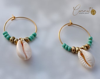 Cauri Earrings | Earrings | Mussel | Cowry shell | Earrings | Pearls | Rocailles | Stainless Steel Gold | Preciosa | Stainless Steel | Color