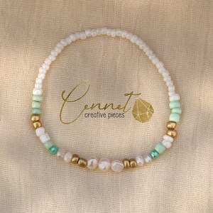 Pearly Shine Armband Barockperlen Süßwasserperlen Zuchtperlen Sommer Perlen Rocailles Vergoldet Filigran Mint Koralle Bild 8