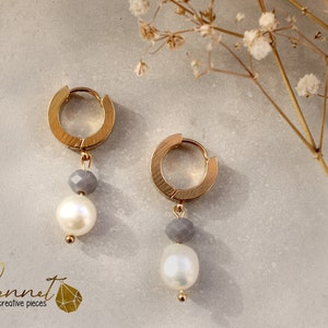 Dewdrop l Ohrringe | Edelstahl Gold | Barockperle|  Earring | Pavé Creole | Elegant | Farbwahl