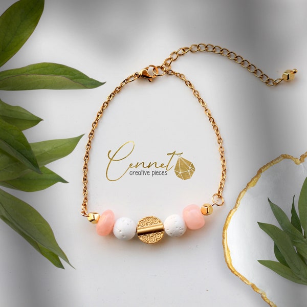 Feel Peach | Diffuser Armband | Ätherische Öle | Diffusor | Zierlich | Peach Jade | Lavaperlen | Edelstahl gold | Duftarmband | Vergoldet