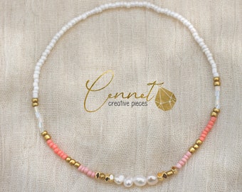 Pearly Shine| Anklet | anklet | freshwater pearls | cultured pearls | summer | Pearls | Rocailles | Gilded | filigree