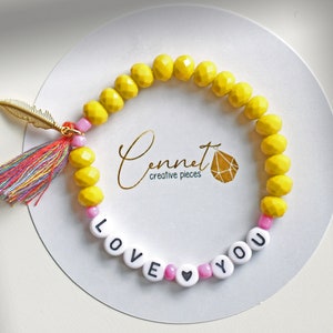 Yellow Vibes Bracelet | Sun Yellow | Pink | Name bracelet | Summer |  Beads | Tassel | spring