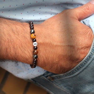 Pulsera hombre surfista / abalorios / letras / personalizable / ojo de tigre / hematites / cumpleaños / pulsera hombre / idea regalo hombre