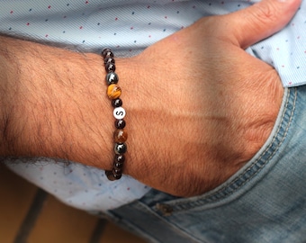 Men's bracelet surfer / beads / letters / personalizable / tiger eye / hematite / birthday / men's bracelet / gift idea men