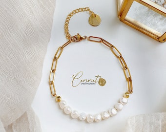 Pearl Connection Bracelet | Link Bracelet | Chunky Chain | Baroque Beads | Gift Idea | Freshwater Pearls | Petite