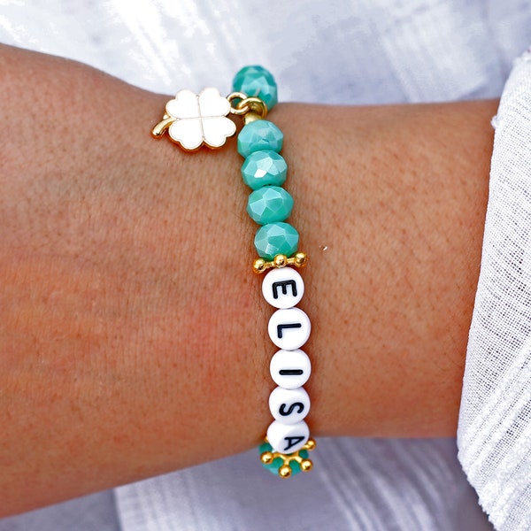 Soleil turquoise | Bracelet Boho Chic | Perles de facette | Bracelet de nom | Initial | Lettres | Bracelet | Cadeau