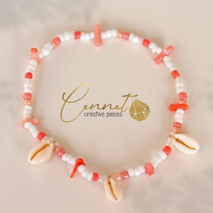 Cowrie Coral Anklet | Anklet | Foot chain | Kauri Shell | Summer |  Beads | Seed Beads | Coral |  Beach