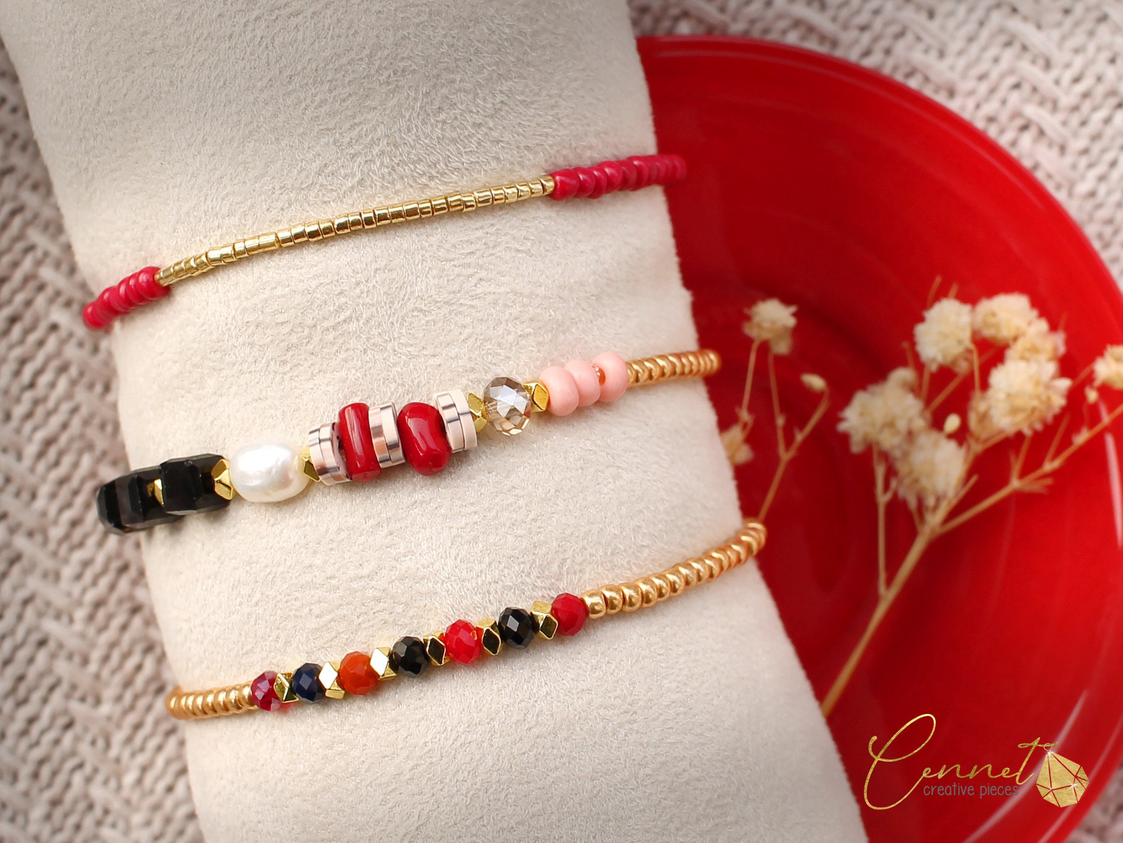 Red & Gold | Art Deco | Bracelet Set | Rocailles | Warm Tones 