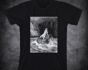 T-shirt GUSTAVE DORE - L’Arrivée de Charon, Gustave Dore illustration, Gravure, T-shirt L’Enfer de Dante, Enfer, Rivière Achéron