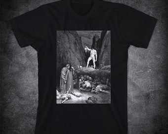 T-shirt GUSTAVE DORE - La tête coupée de Bertran de Born parle à Dante, Gustave Dore Gravure, T-shirt Dante’s Inferno, Enfer