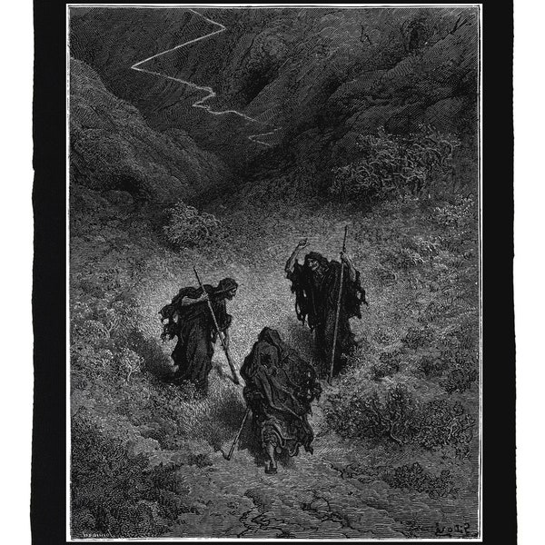 GUSTAVE DORE back patch - The Three Witches, 1859 Illustration for Macbeth by William Shakespeare, Les trois sorcieres, Witches back patch