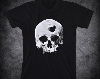 SKULL t-shirt, Skull with Trepanation hole, Trephination, Trepanning, medieval head surgery, Skull shirt