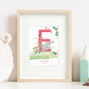 Cartaz de carta personalizado, inicial do bebê, presente de nascimento, decoração de quarto, E