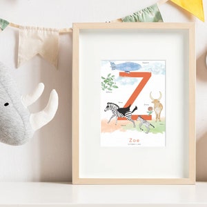 Impresión de carta personalizada, regalo inicial del bebé, francés o inglés, Z