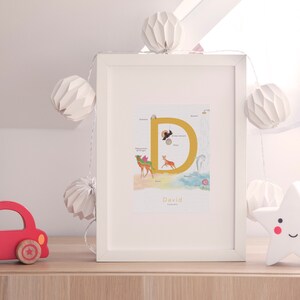 Cartel de la carta personalizada, inicial del bebé, regalo de nacimiento, D